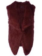 Yves Salomon Sleeveless Open-front Fur Jacket, Women's, Size: 38, Red, Rabbit Fur