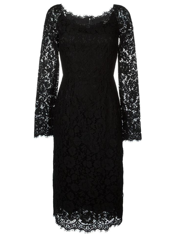 Dolce & Gabbana Floral Lace Dress, Women's, Size: 46, Black, Cotton/viscose/polyamide/polyamide