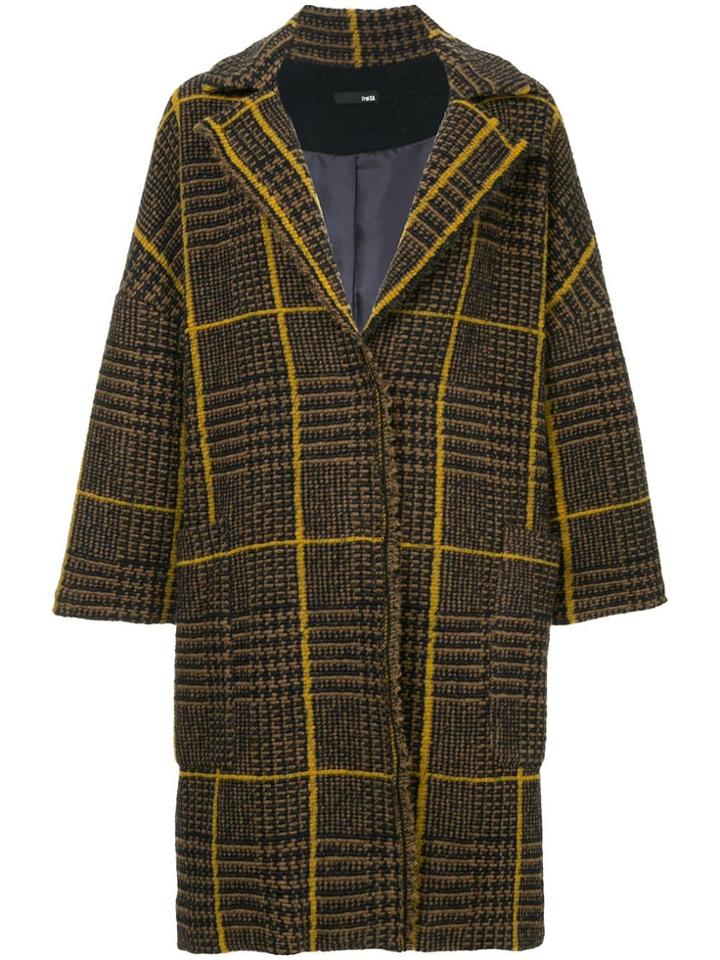 Frei Ea Checked Single Breasted Coat - Brown