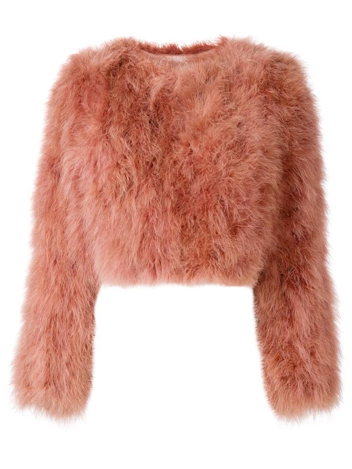 Paule Ka Cropped Feather Jacket - Pink & Purple