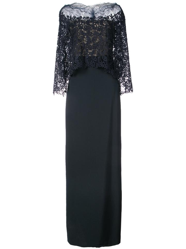 Monique Lhuillier Layered Lace Detail Fitted Dress - Blue