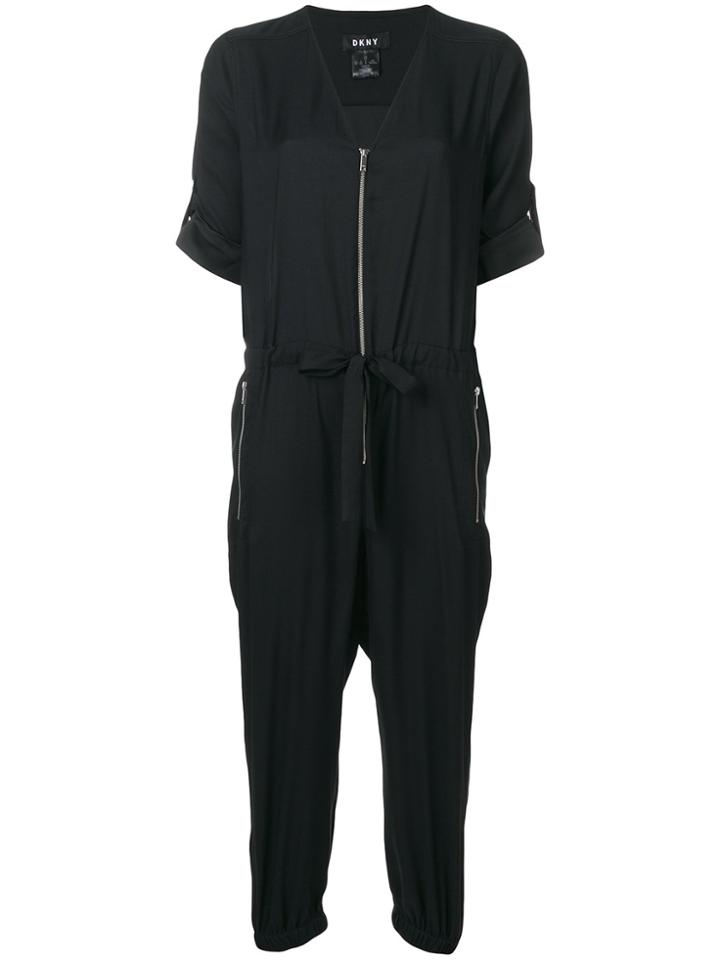 Dkny V-neck Drawstring Waist Jumpsuit - Black