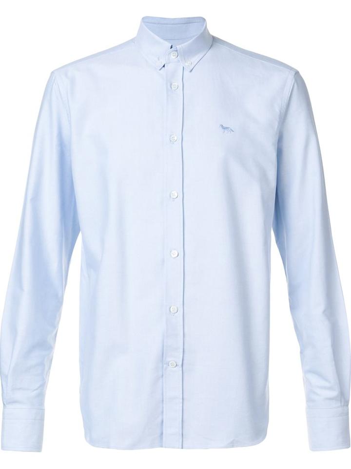 Maison Kitsuné Embroidered Logo Shirt, Men's, Size: 39, Blue, Cotton