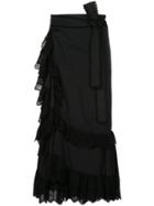 Lee Mathews Morgan Poplin Skirt With Lace - Black