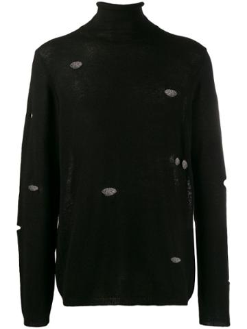 Maison Flaneur Distressed Turtle Neck Sweatshirt - Black