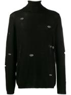 Maison Flaneur Distressed Turtle Neck Sweatshirt - Black