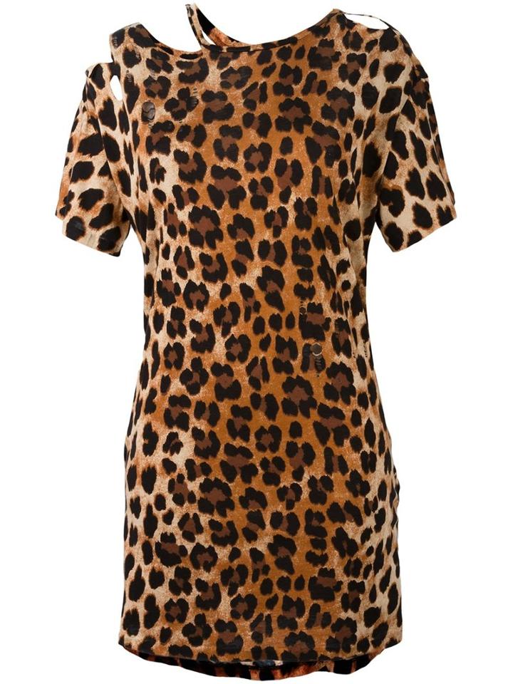 R13 Ripped Neck Leopard Print Dress