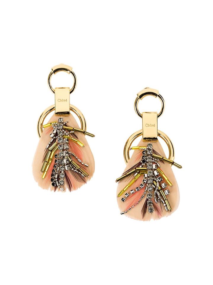 Chloé Feather Appliqué Earrings - Gold