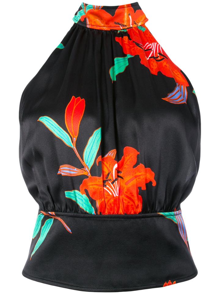 Diane Von Furstenberg High Neck Open Back Blouse - Black
