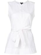 Theory - Sleeveless Belted Top - Women - Cotton/spandex/elastane - Xs, White, Cotton/spandex/elastane