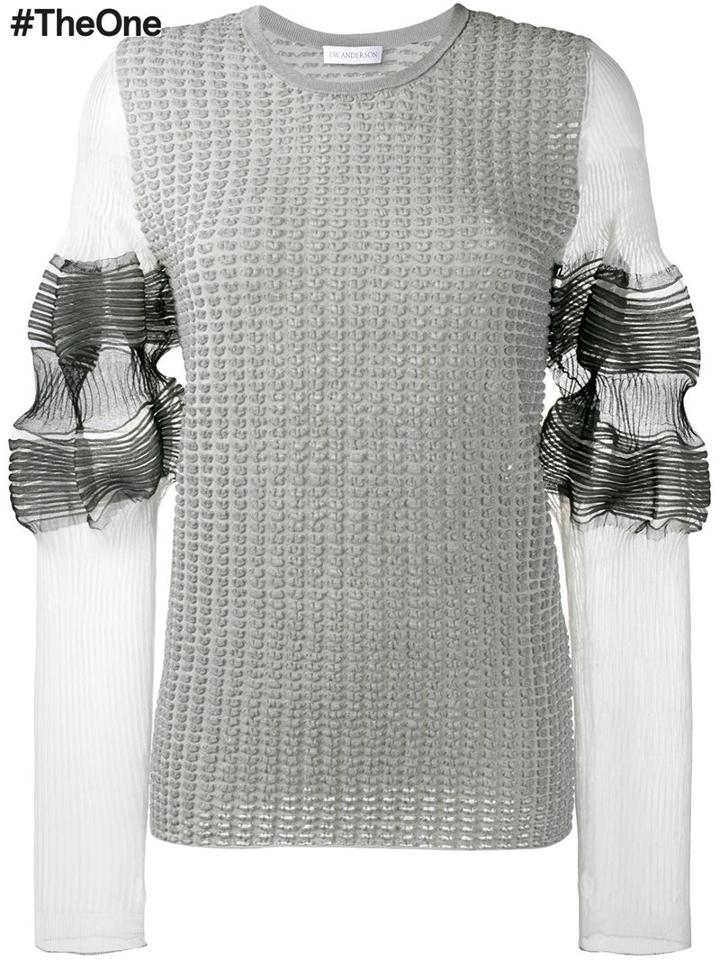 J.w.anderson Pleated Sheer Sleeve Top, Women's, Size: Small, Grey, Cotton/polyamide/polyester/spandex/elastane