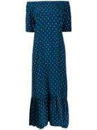 Asceno Off Shoulder Polka Dot Dress - Blue