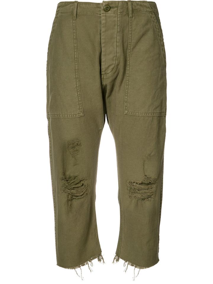 R13 - Distressed Cropped Trousers - Women - Cotton - 25, Women's, Green, Cotton