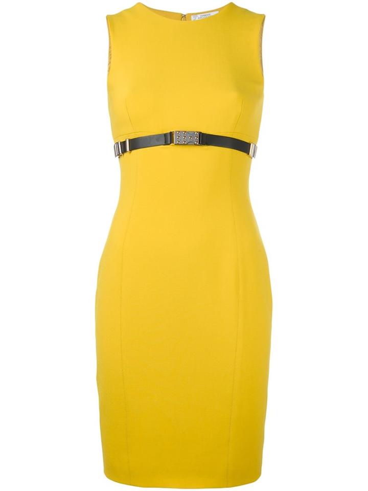 Versace Collection Waist Embellished Short Dress, Women's, Size: 38, Yellow/orange, Polyester/spandex/elastane/cotton