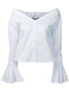 Jacquemus Checked Flute Sleeve Shirt, Women's, Size: 34, White, Cotton