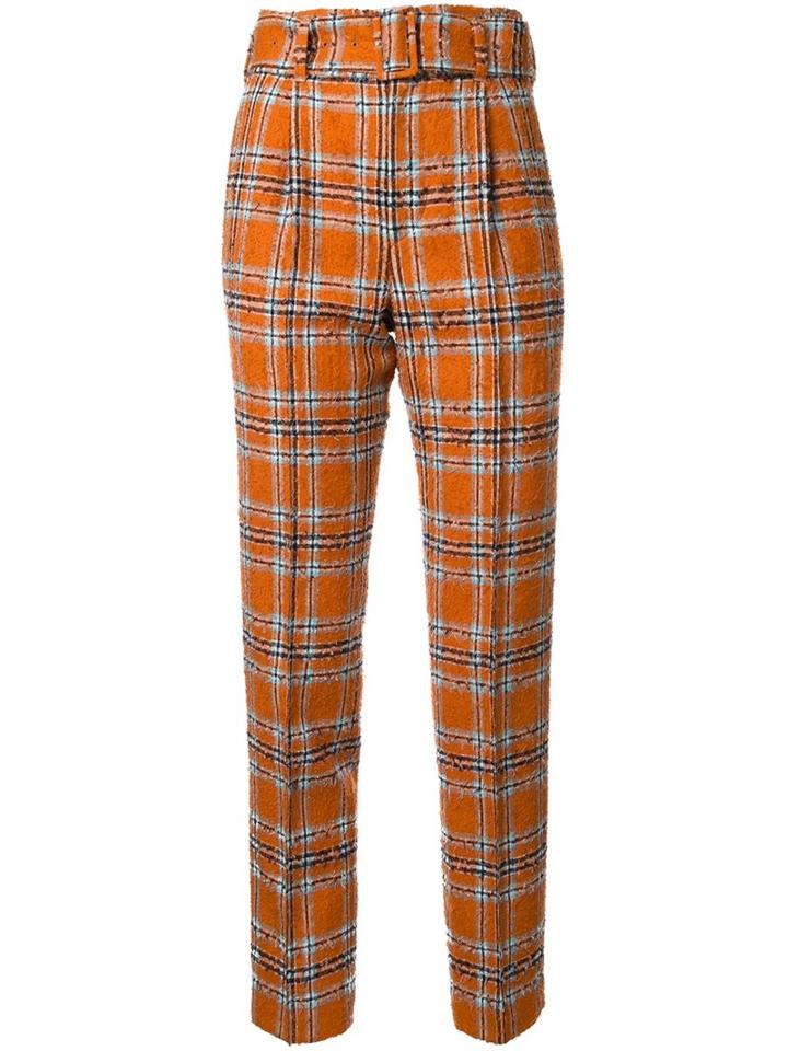 Taro Horiuchi Checked Tailored Trousers, Women's, Size: 1, Yellow/orange, Wool