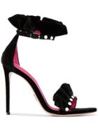 Oscar Tiye Black Suede Ruffle Antoinette 110 Sandals