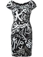 Moschino Graffiti Print Dress, Women's, Size: 42, Black, Rayon/other Fibres/acetate