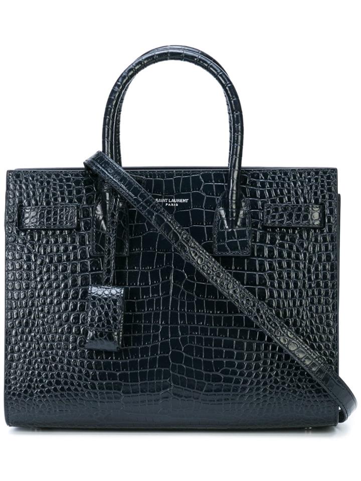 Saint Laurent Leather Mini Tote Bag - Blue