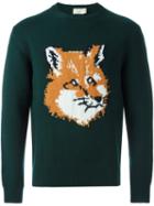 Maison Kitsuné Fox Intarsia Jumper, Men's, Size: Small, Green, Lambs Wool