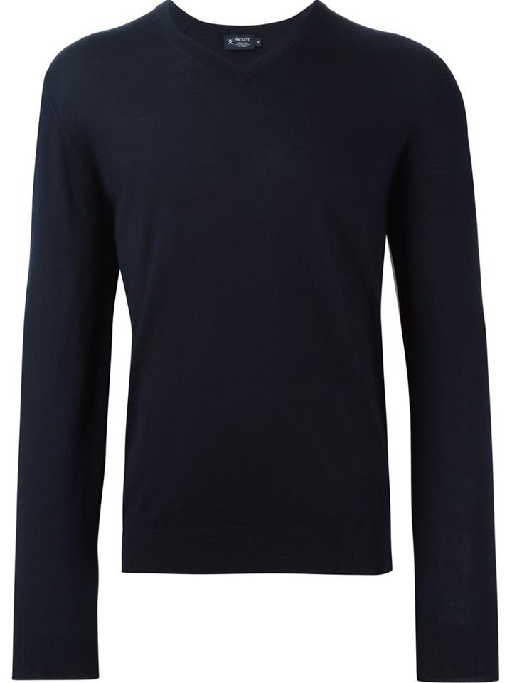 Hackett V Neck Fine Knit Jumper, Men's, Size: Medium, Blue, Merino