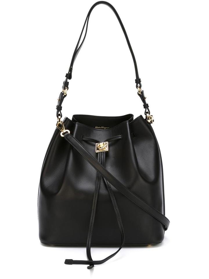 Salvatore Ferragamo Bucket Drawstring Shoulder Bag, Women's, Black, Calf Leather