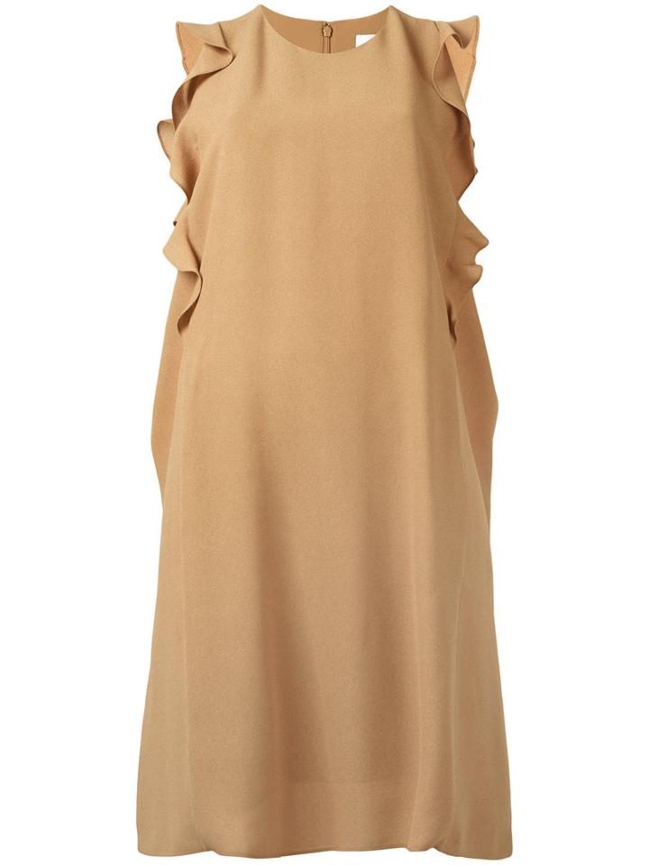 Carven Sleeveless Ruffle Trim Dress, Women's, Size: 38, Nude/neutrals, Viscose