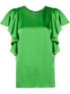 Lanvin Ruffle Silk Blouse, Women's, Size: 40, Green, Acetate/viscose