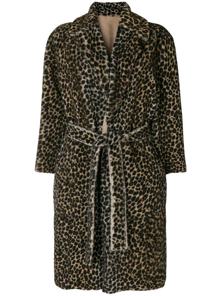 Yves Salomon Leopard Print Trench Coat - Brown