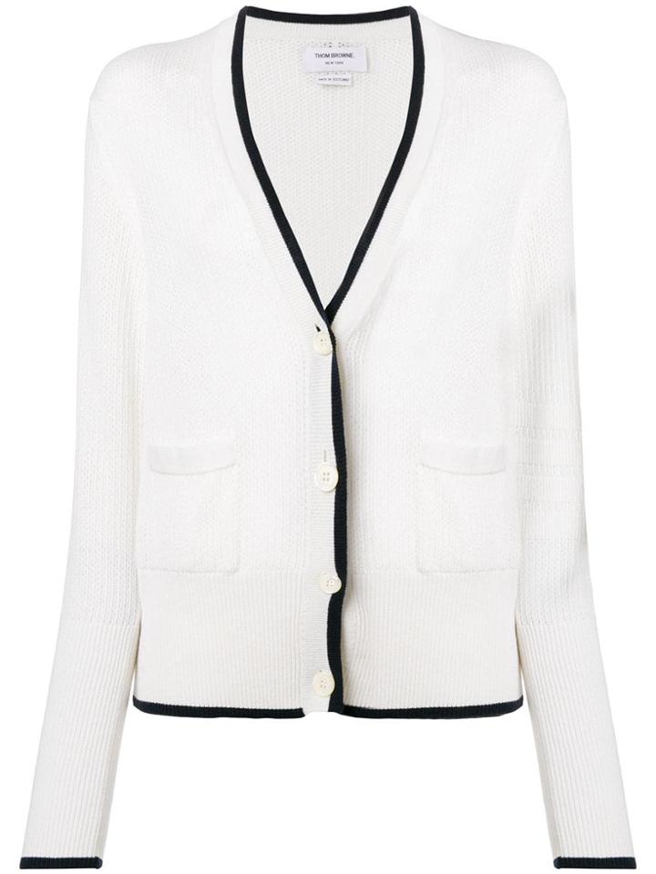 Thom Browne Mesh Stitch Cashmere Cardigan - White