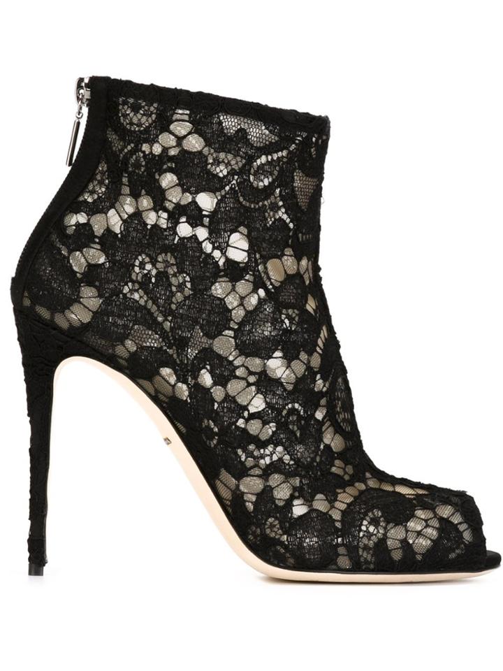 Dolce & Gabbana Floral Lace Booties - Black