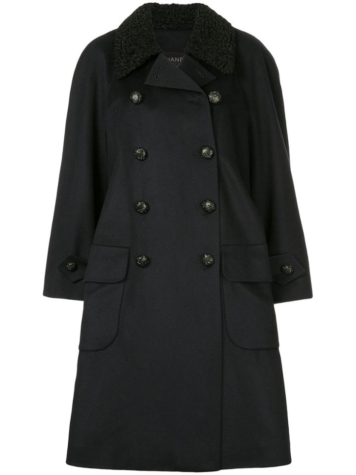 Chanel Vintage Collar Appliqué Double-breasted Coat - Blue