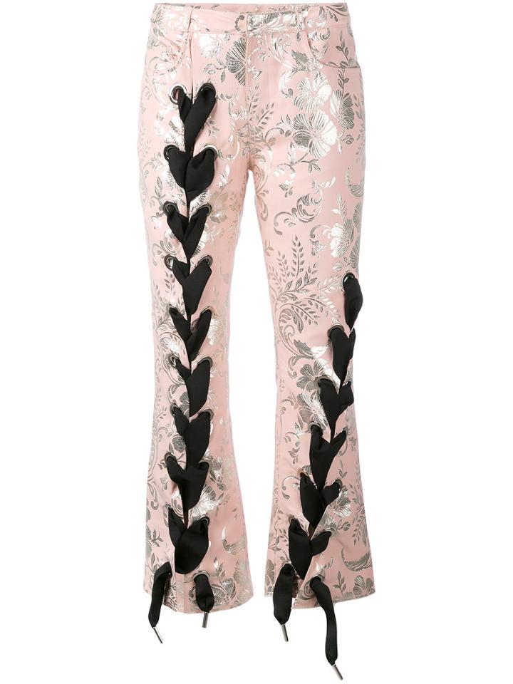 Marques'almeida - Lace-up Jacquard Trousers - Women - Cotton/polyester/acetate/metallized Polyester - M, Pink/purple, Cotton/polyester/acetate/metallized Polyester
