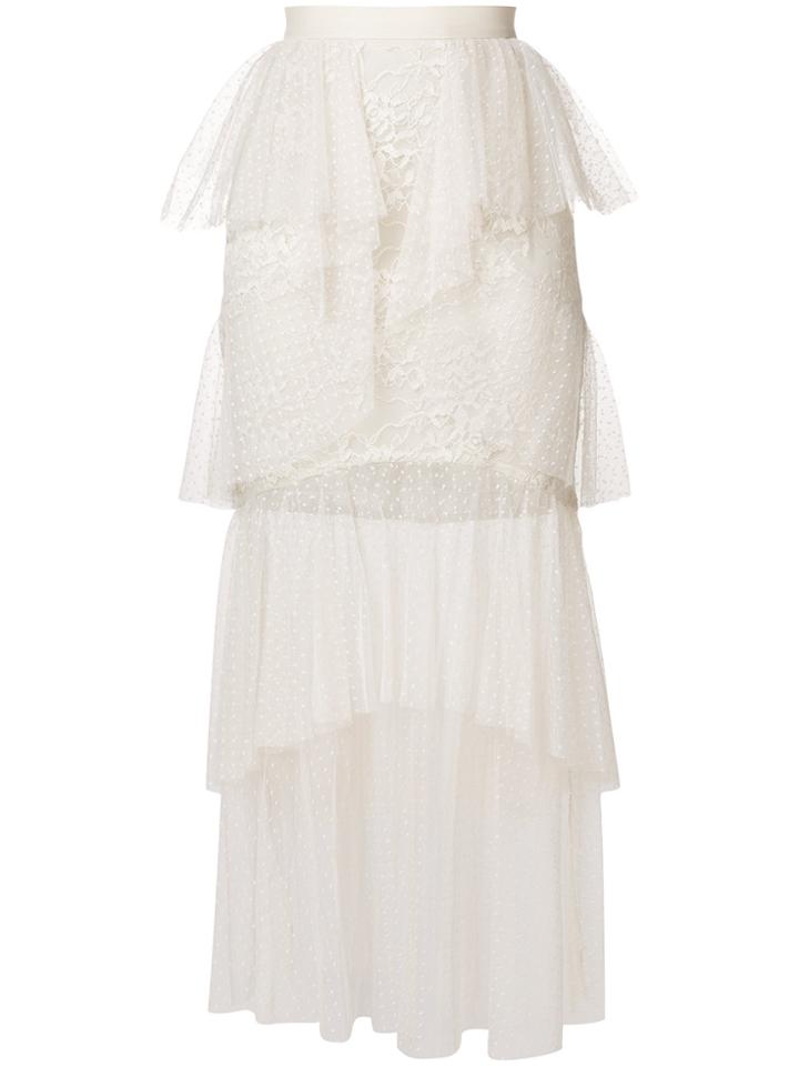 Elie Saab Tiered Lace Midi Skirt - Nude & Neutrals