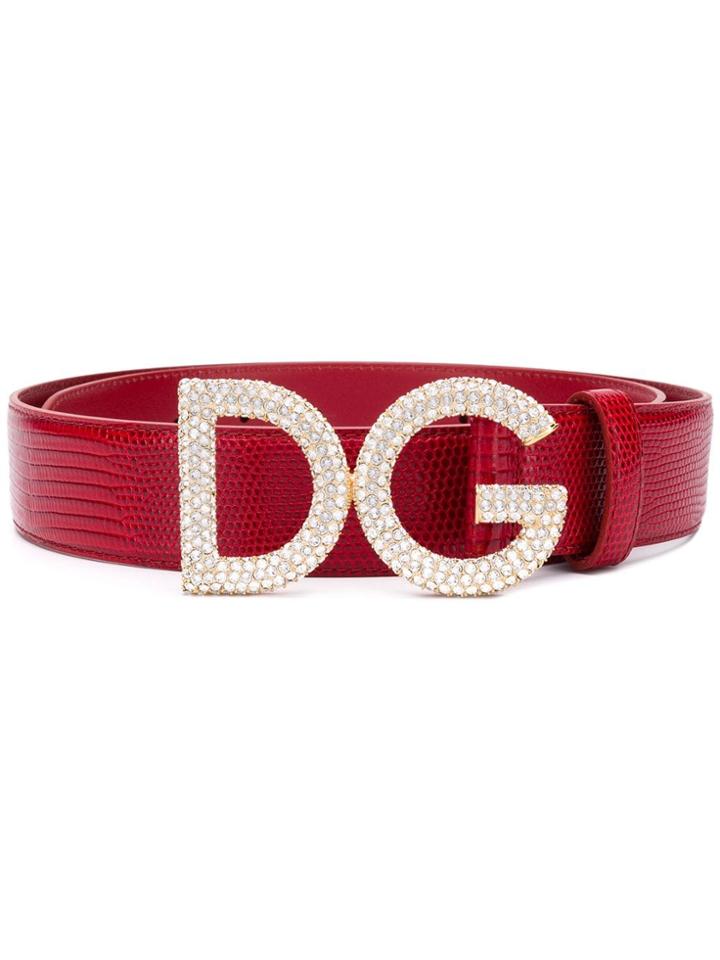 Dolce & Gabbana Embellished Logo Buckle Belt - Red