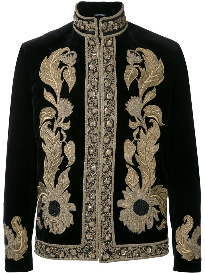 Alexander Mcqueen - Embroidered Trim Jacket - Men - Cotton/viscose - 48, Black, Cotton/viscose
