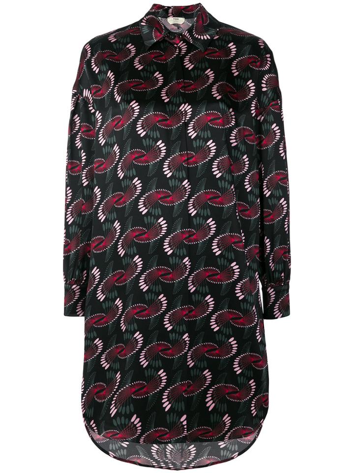 Fendi Shift Print Shirt Dress - Black