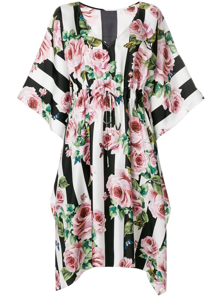 Dolce & Gabbana Rose Print Striped Dress - Multicolour