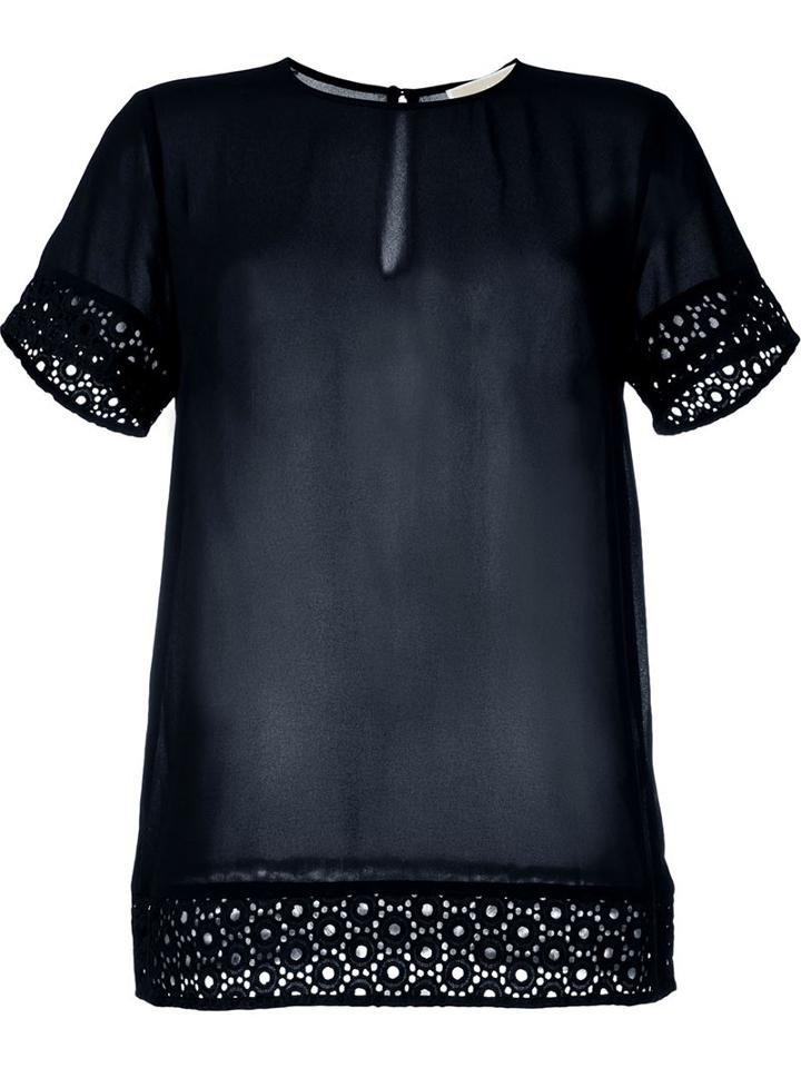 Michael Michael Kors Embroidered Sheer Blouse, Women's, Size: Large, Blue, Polyester