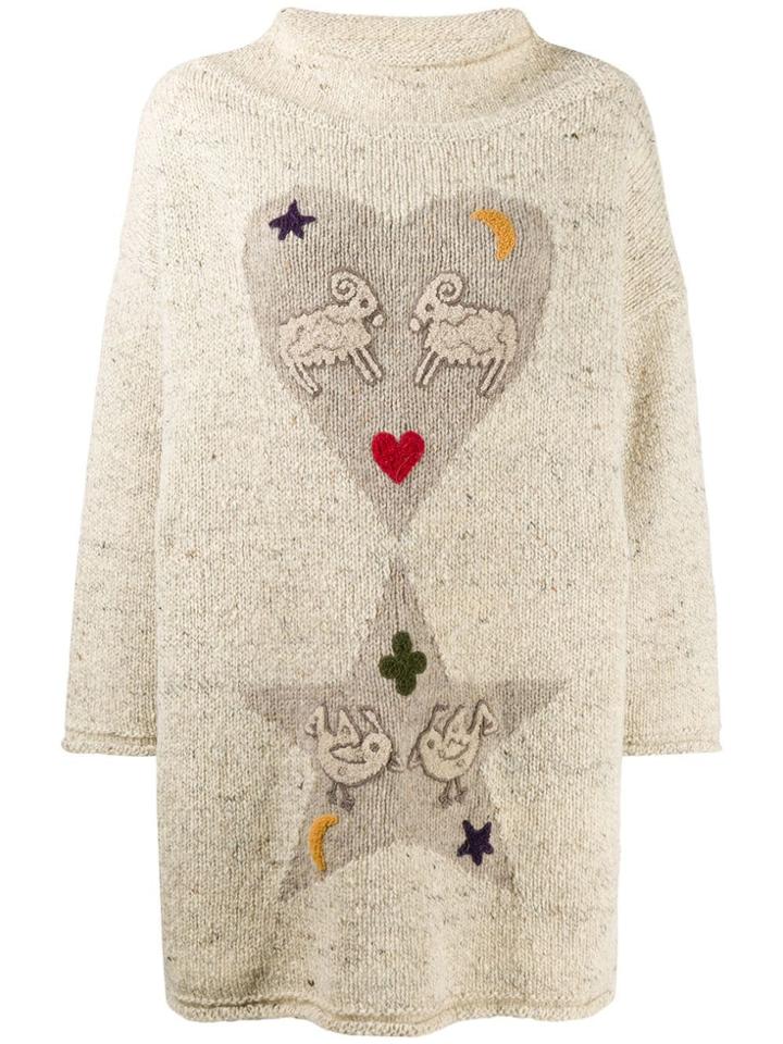 Jc De Castelbajac Pre-owned 1980s Embroidered Animal Jumper - Neutrals