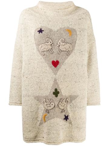Jc De Castelbajac Pre-owned 1980s Embroidered Animal Jumper - Neutrals