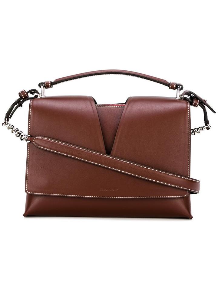 Jil Sander Contrast Stitching Crossbody Bag, Women's, Red, Leather