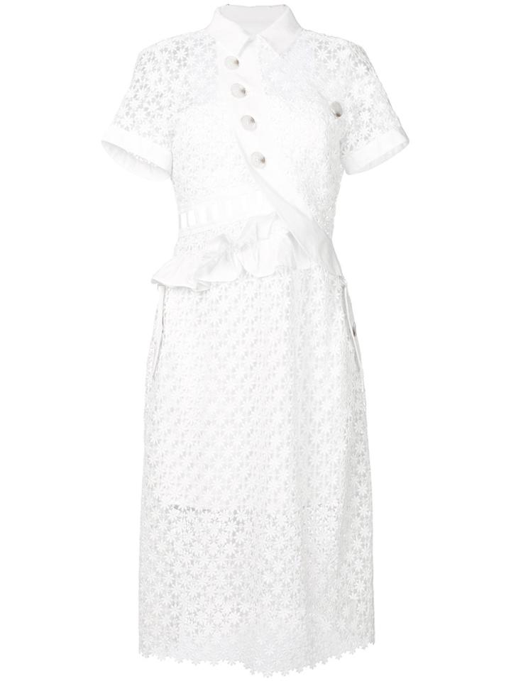 Self-portrait Daisy Button Midi Dress - White