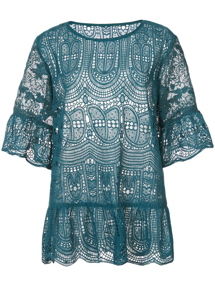 Anna Sui Flowy Lace Blouse - Blue