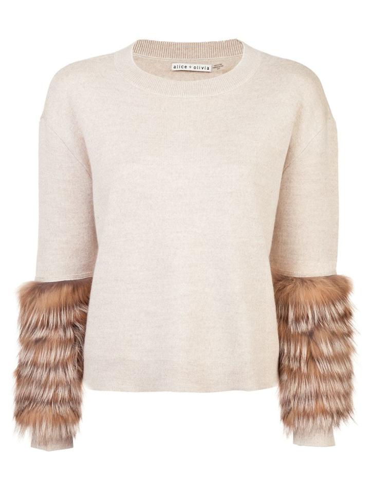 Alice+olivia Fur Cuff Jumper - Nude & Neutrals