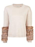 Alice+olivia Fur Cuff Jumper - Nude & Neutrals