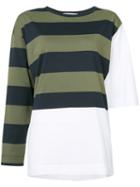 Hache - Striped Panel Sweater - Women - Cotton - 42, White, Cotton