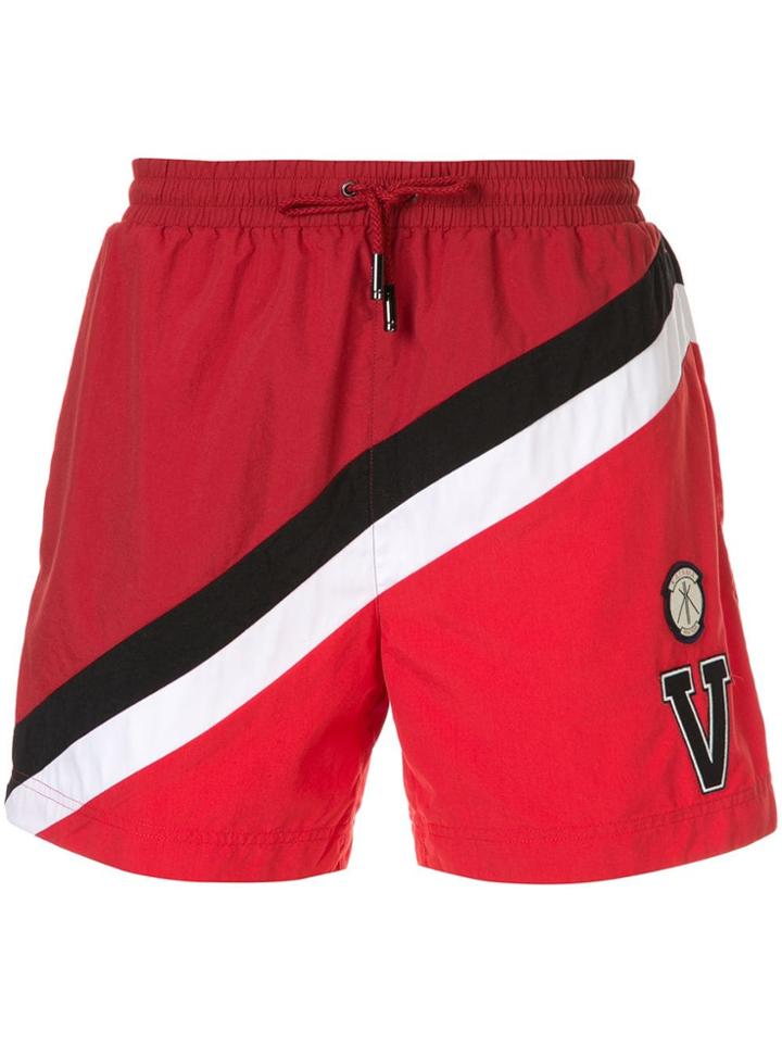 Ports V Stripe Logo Swim Shorts - Red