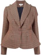 Delpozo Checked Pattern Blazer, Women's, Size: 40, Red, Wool
