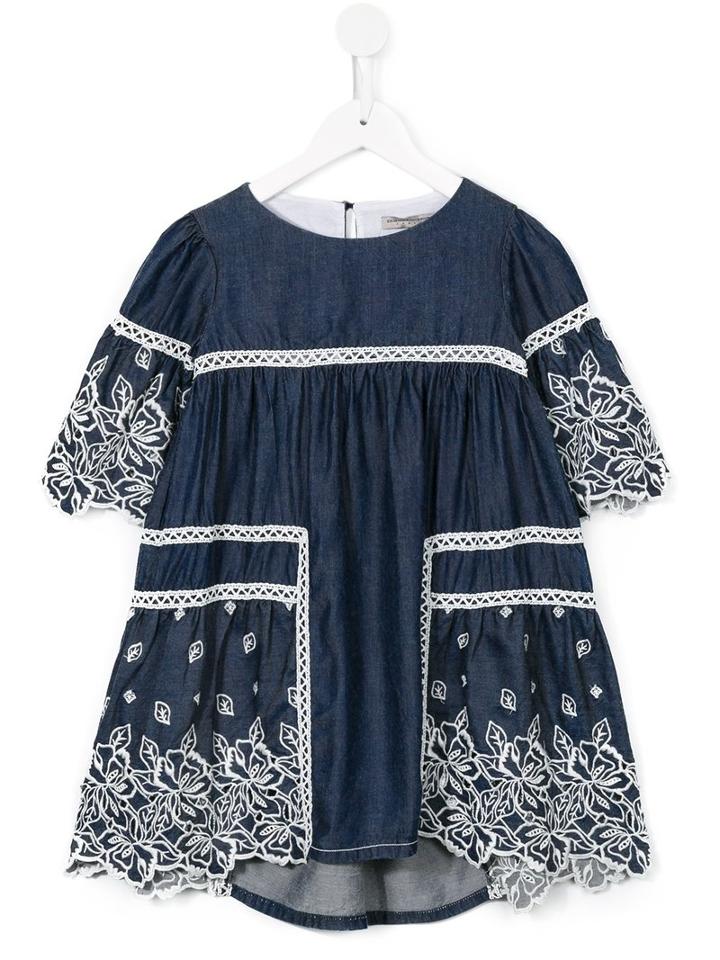 Ermanno Scervino Junior Embroidered Denim Dress, Girl's, Size: 8 Yrs, Blue